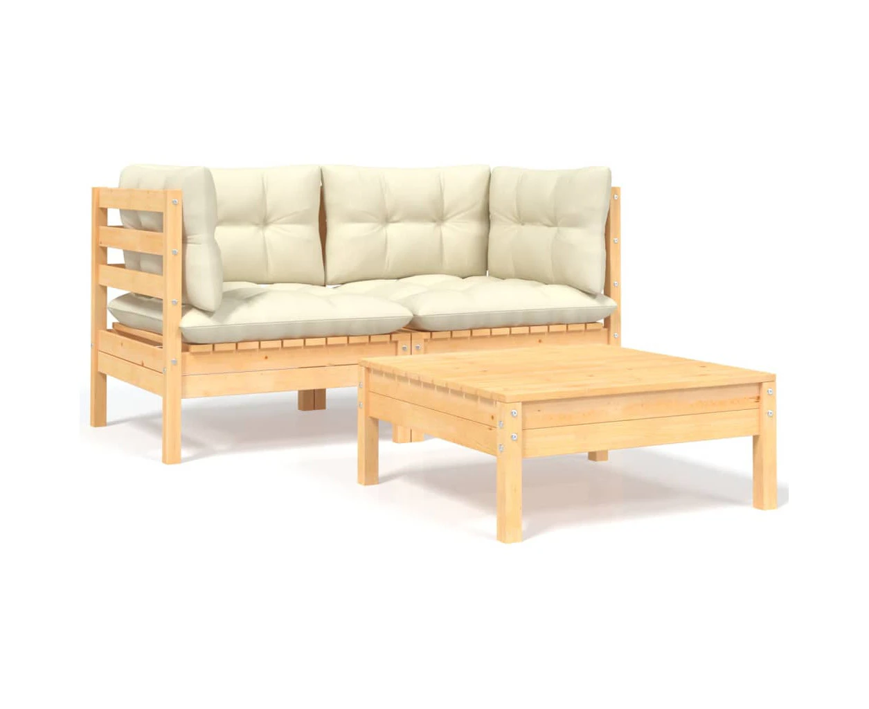 3 Piece Garden Lounge Set with Cream Cushions Solid Pinewood