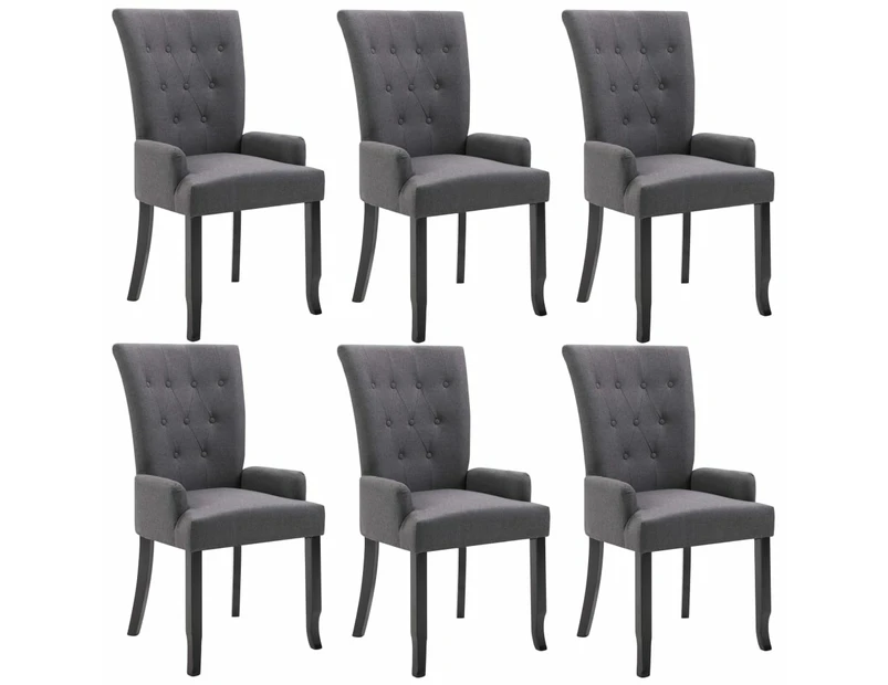 vidaXL Dining Chairs with Armrests 6 pcs Dark Grey Fabric