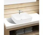 Ceramic Bathroom Sink Basin with Faucet Hole White Square