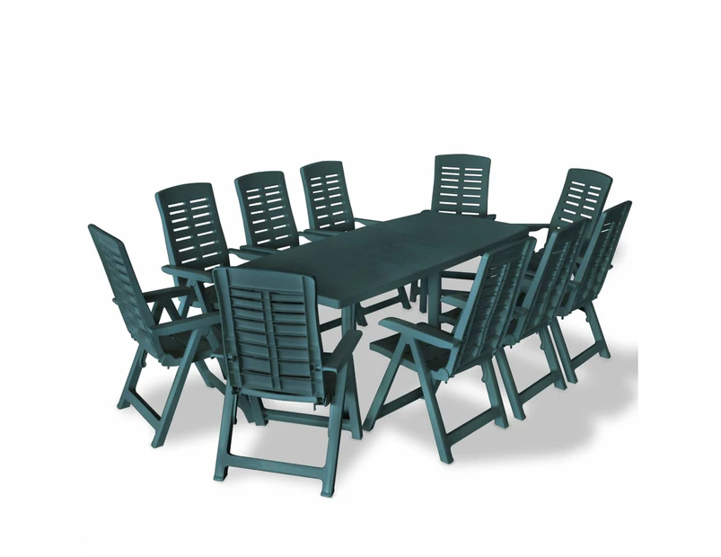 11 Piece Outdoor Dining Set Plastic Green