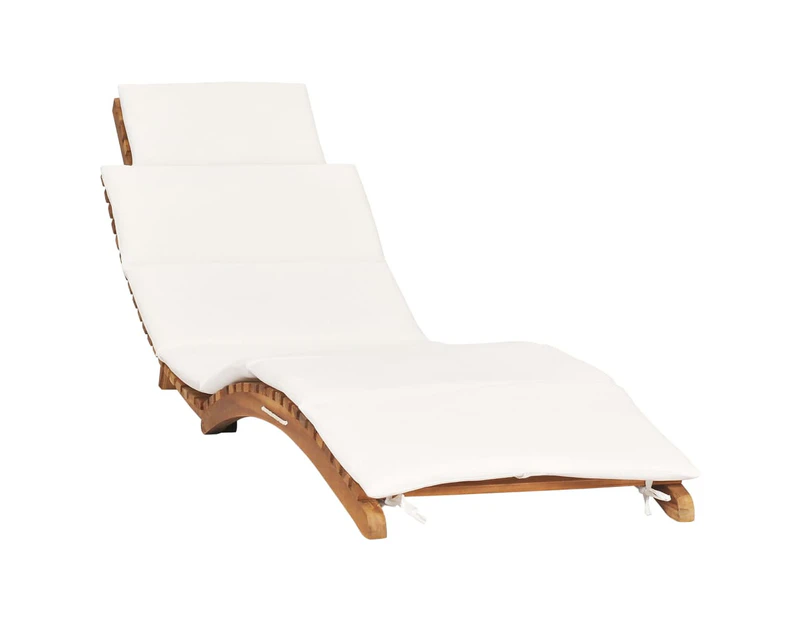 vidaXL Folding Sun Lounger with Cream White Cushion Solid Teak Wood