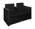 vidaXL 3 Piece Garden Lounge Set with Cushions Poly Rattan Black