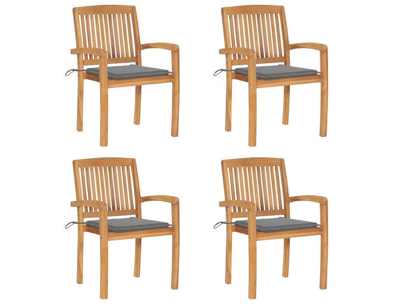 vidaXL Stacking Garden Chairs with Cushions 4 pcs Solid Teak Wood