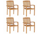 vidaXL Stacking Garden Chairs with Cushions 4 pcs Solid Teak Wood