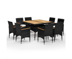 vidaXL 9 Piece Garden Dining Set Poly Rattan and Acacia Wood Black