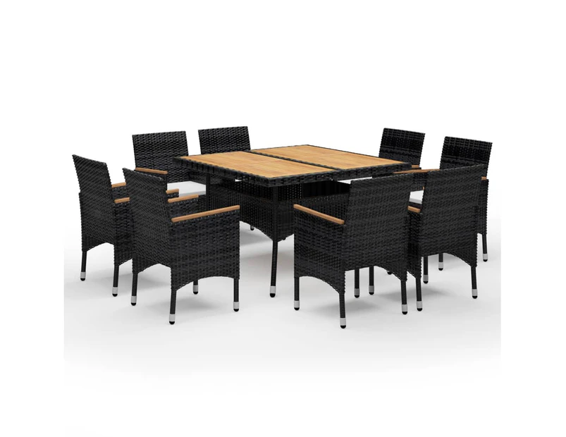 vidaXL 9 Piece Garden Dining Set Poly Rattan and Acacia Wood Black