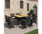 vidaXL 9 Piece Garden Dining Set Poly Rattan and Acacia Wood Black