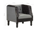 Tub Chair Black Real Leather and Solid Mango Wood