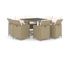 9 Piece Garden Dining Set with Cushions Poly Rattan Beige