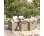 9 Piece Garden Dining Set with Cushions Poly Rattan Beige