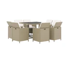 9 Piece Garden Dining Set with Cushions Poly Rattan Beige