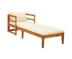 Sun Lounger with Cream White Cushions Solid Acacia Wood