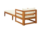 Sun Lounger with Cream White Cushions Solid Acacia Wood