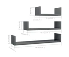 vidaXL Wall Display Shelf 3 pcs High Gloss Grey Engineered Wood