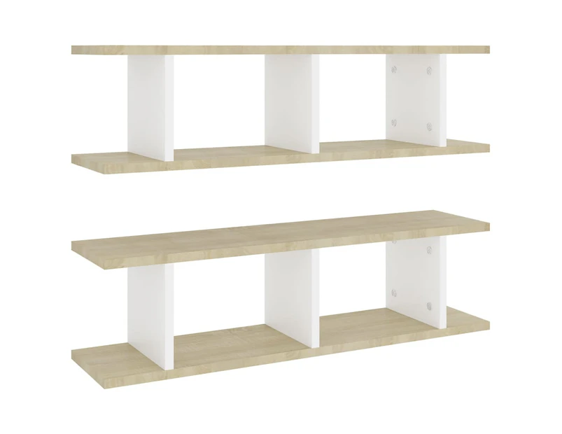 vidaXL Wall Shelves 2 pcs White and Sonoma Oak 75x18x20 cm Engineered Wood