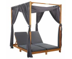 vidaXL Double Sun Lounger with Curtains & Cushions Solid Acacia Wood