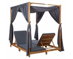 vidaXL Double Sun Lounger with Curtains & Cushions Solid Acacia Wood