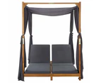 vidaXL Double Sun Lounger with Curtains & Cushions Solid Acacia Wood