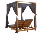 vidaXL Double Sun Lounger with Curtains & Cushions Solid Acacia Wood