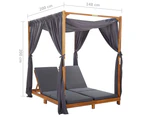 vidaXL Double Sun Lounger with Curtains & Cushions Solid Acacia Wood