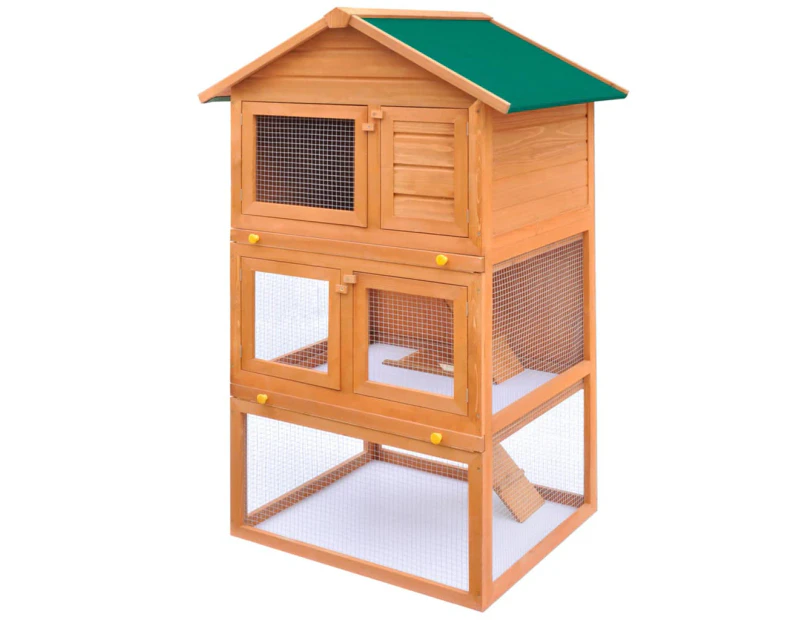 Outdoor Rabbit Hutch Small Animal House Pet Cage 3 Layers Wood