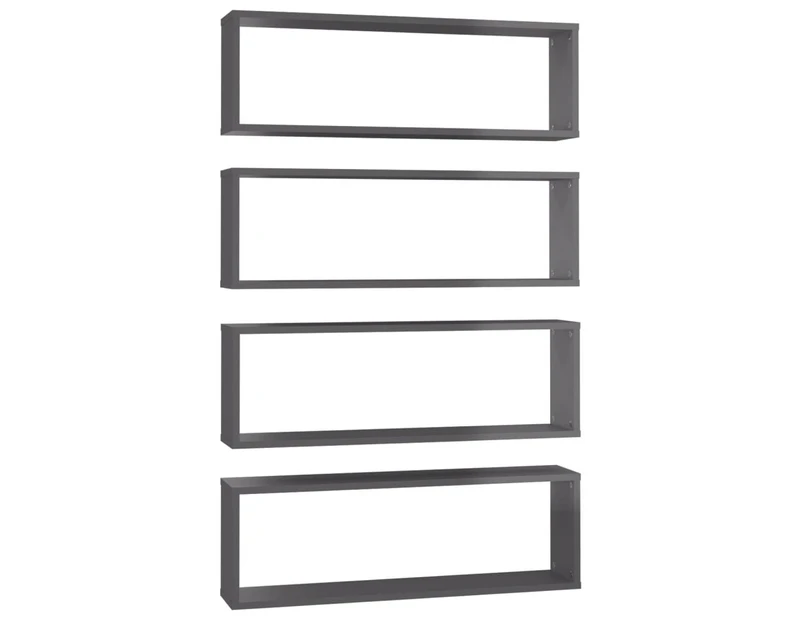 vidaXL Wall Cube Shelves 4 pcs High Gloss Grey 80x15x26.5 cm Engineered Wood