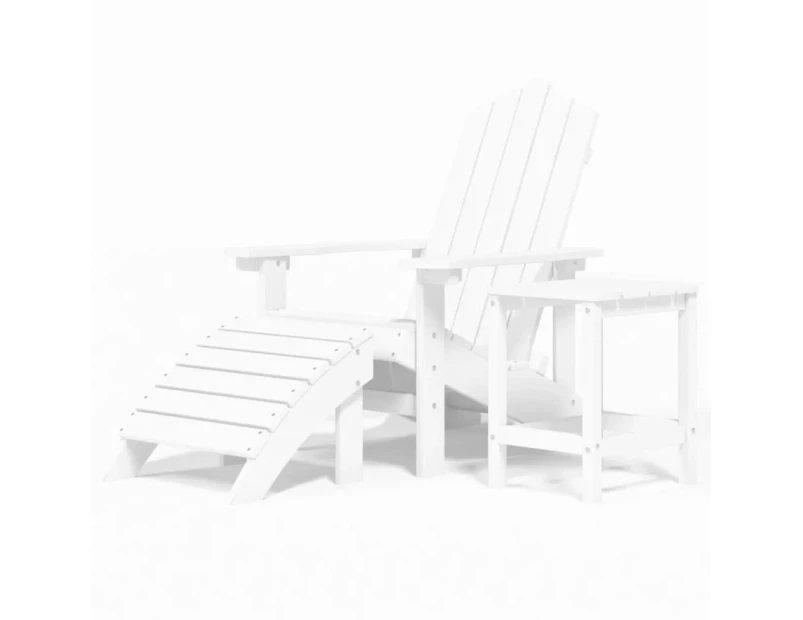 vidaXL Garden Adirondack Chair with Footstool & Table HDPE White
