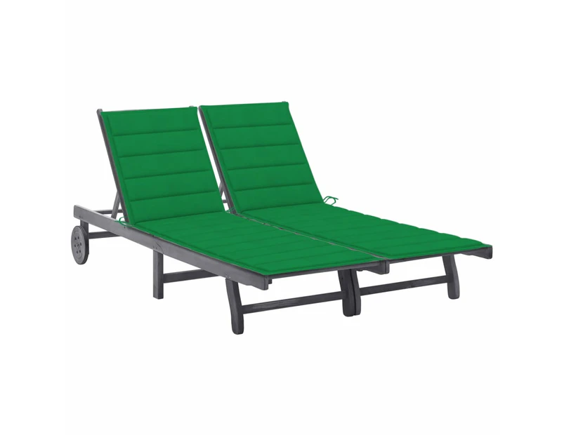 2-Person Garden Sun Lounger with Cushion Grey Solid Acacia Wood