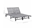 2-Person Garden Sun Lounger with Cushion Grey Solid Acacia Wood