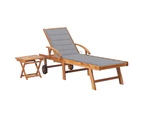 vidaXL Sun Lounger with Table and Cushion Solid Teak Wood
