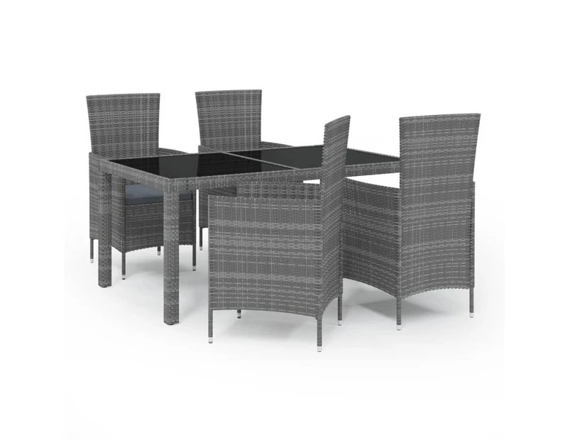 5 Piece Outdoor Dining Set with Cushions Poly Rattan Grey