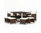 vidaXL 9 Piece Garden Dining Set with Cushions Poly Rattan Brown