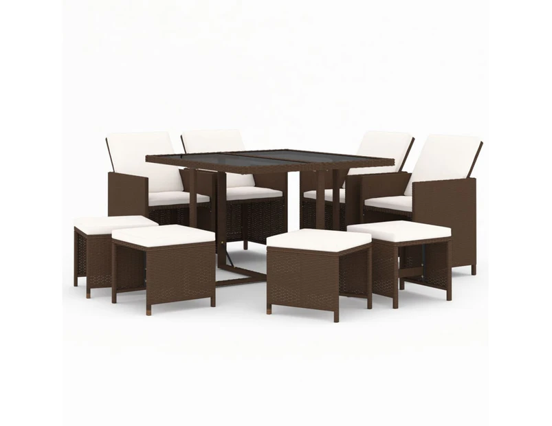 vidaXL 9 Piece Garden Dining Set with Cushions Poly Rattan Brown