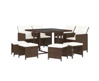 vidaXL 9 Piece Garden Dining Set with Cushions Poly Rattan Brown