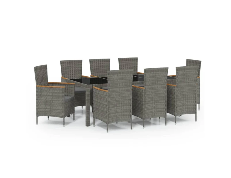 9 Piece Outdoor Dining Set with Cushions Poly Rattan Grey