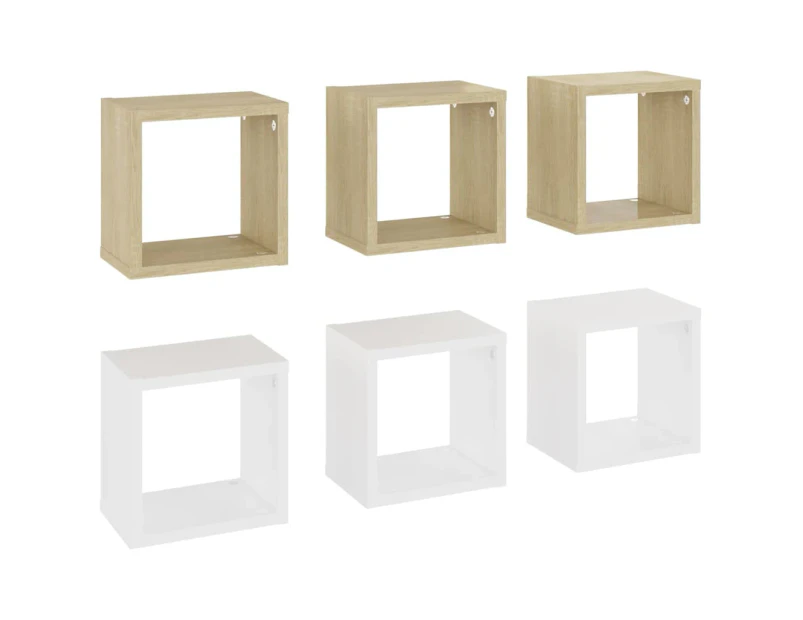 vidaXL Wall Cube Shelves 6 pcs White and Sonoma Oak 22x15x22 cm