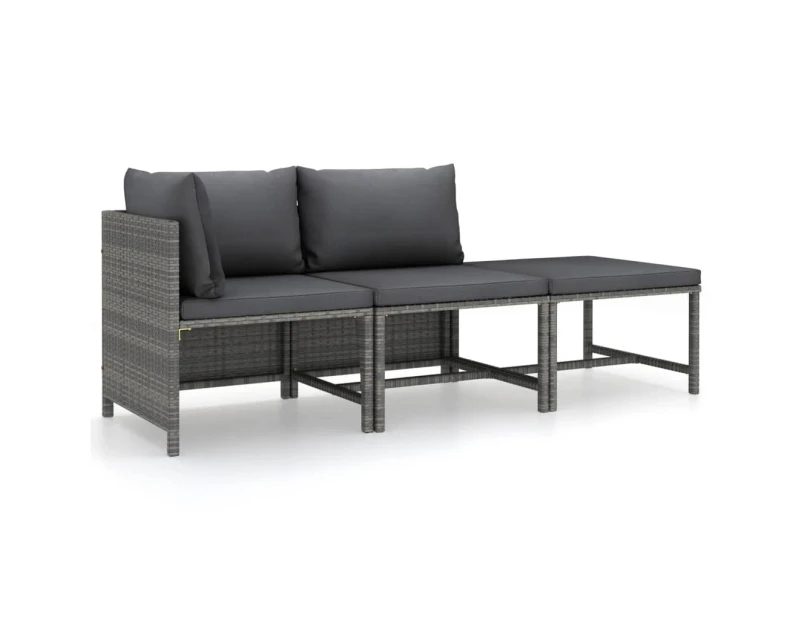 3 Piece Garden Lounge Set with Cushions Poly Rattan Grey