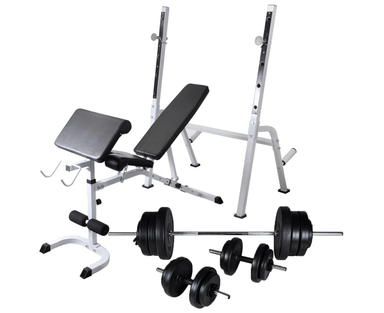 vidaXL Workout Bench with Weight Rack Barbell and Dumbbell Set 60.5kg