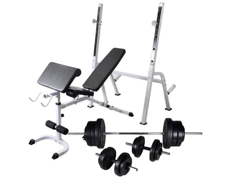 Workout Bench with Weight Rack Barbell and Dumbbell Set 60.5kg