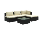 vidaXL 5 Piece Garden Lounge Set with Cushions Poly Rattan Black