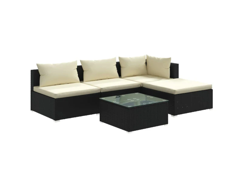 5 Piece Garden Lounge Set with Cushions Poly Rattan Black