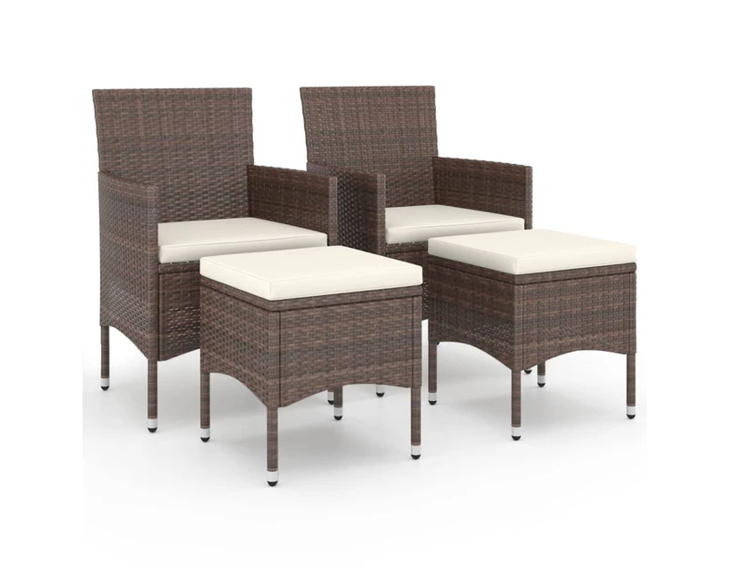 vidaXL 4 Piece Garden Chair and Stool Set Poly Rattan Brown