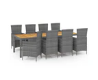 vidaXL 9 Piece Outdoor Dining Set with Cushions Poly Rattan Grey