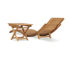 Folding Sun Lounger with Table Solid Teak Wood