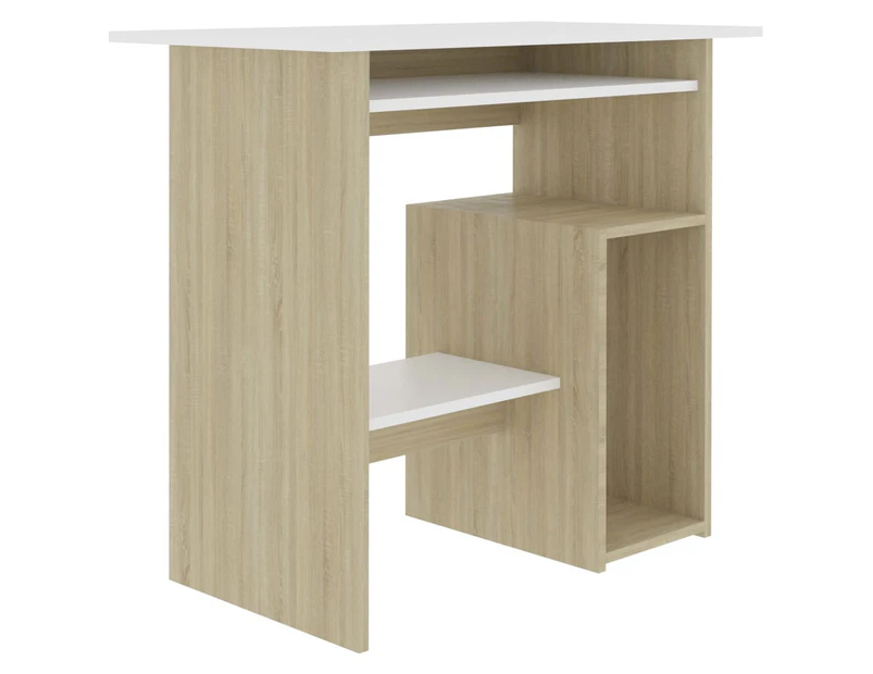 vidaXL Desk White and Sonoma Oak 80x45x74 cm Engineered Wood