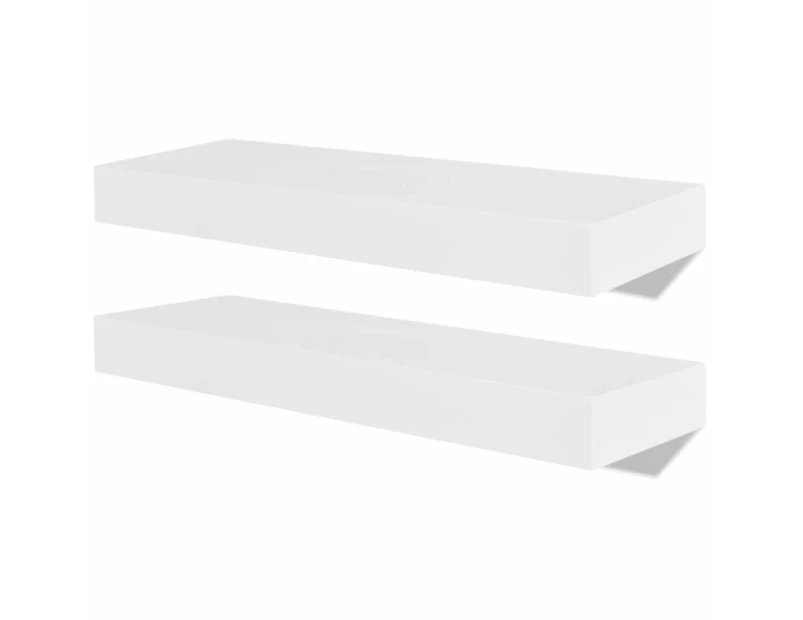 2 White MDF Floating Wall Display Shelves Book/DVD Storage