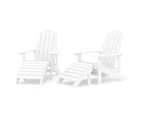 Garden Adirondack Chairs 2 pcs with Footstools HDPE White