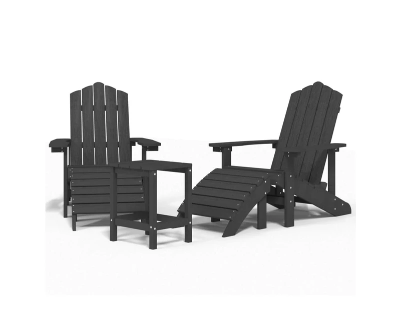 Garden Adirondack Chairs with Footstool & Table HDPE Anthracite