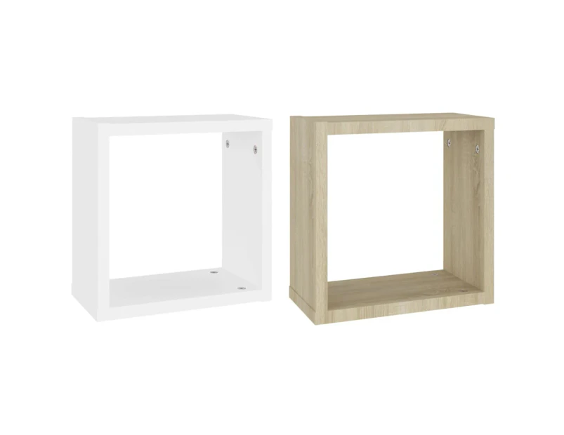 vidaXL Wall Cube Shelves 2 pcs White and Sonoma Oak 30x15x30 cm