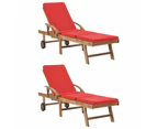 vidaXL Sun Loungers with Cushions 2 pcs Solid Teak Wood Red